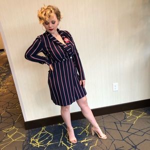 Navy blue and red striped dress